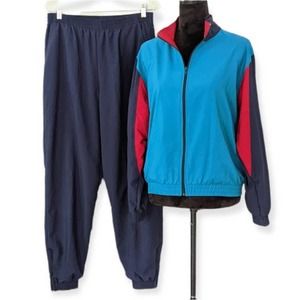 Vintage 80s Orvis Windbreaker Track Suit Lined Size Medium Navy Color Block